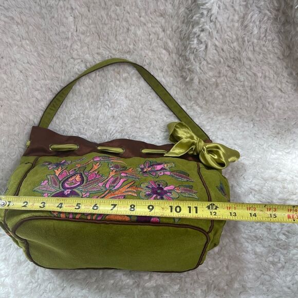 Ipa-Nima fabric green& Brown Floral embroidery medium shoulder bag bohemian look - Picture 12 of 16